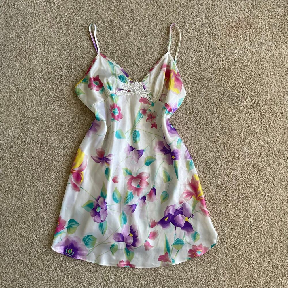 Vintage Y2K White Floral Coquette Fairycore Slip Dress - Size L